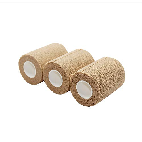 Fuluning,3-Pack, 3inches x 5 Yards, Self-Adherent Cohesive Tape, Strong Sports Tape for Wrist, Ankle Sprains & Swelling, Self-Adhesive Bandage Rolls, Skin Color