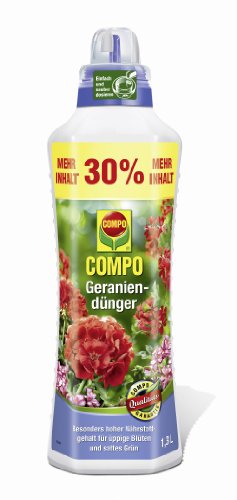 COMPO Geraniendünger, Blumendünger mit Sofortwirkung, stärkt die Widerstandskraft und stimuliert das Wurzelwachstum, 1,3 l