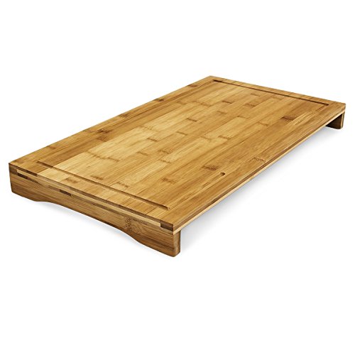 Relaxdays Schneidebrett Bambus HxBxT: ca. 4,5 x 52 x 29 cm großes und robustes Holzbrett Küchenbrett mit Saftrinne Schneidunterlage aus Holz zum Tranchieren als Servierbrett und Herdabdeckung, natur - 2