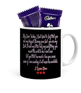 Kesri Gifts Love Letter For Husband Printed Coffee Mug (350 Ml) With 2 Dairy Milk Chocolate - Valentine Day Gift For Girlfriend, Boyfriend , Husband,Wife(CVD003)