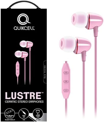 Quikcell Ceramic Wired Headset with 8MM drive for purity of sound for Apple &amp; Android - Retail Packaging - Pink