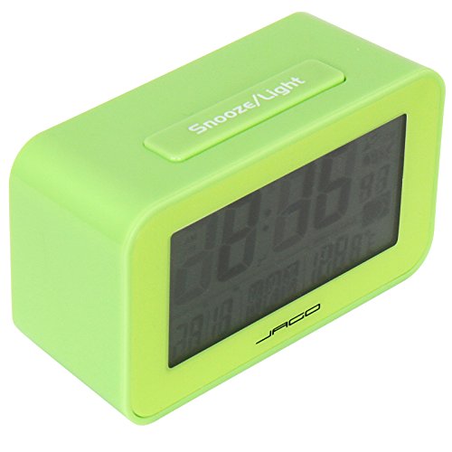 Jago Funkwecker mit Mondkalender und Temperaturanzeige mit LED-Hintergrundbeleuchtung und LCD-Display in vier verschiedenen Farben inkl. Snooze-Funktion und Datum Wochentag - 3