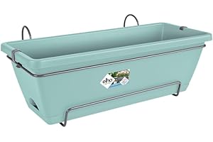 elho Barcelona Allin1 50 Balcony Planter - with Saucer and Hanging rack - 100% Recycled Plastic - Ø 49.5 x H 18.5 cm - Green/Mint