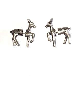 Silberfarbene Front-Back-Ohrringe kleine Rehe Trachtenschmuck von Meiner Glitzerwelt