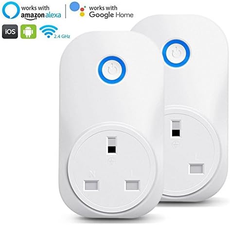 WIFI Smart Plug, 2 Pack Works with Amazon Alexa and Google Assistant, Power Monitoring, Wireless Remote Control from Anywhere, Remote Plug with Overload Protection, Timing Function, No Hub Required, 2.4GHz Only (UK Plug) Heerda