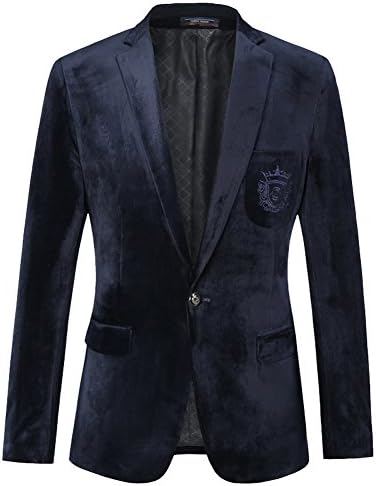 Wiboyeu Mens One Button Casual Premium Pleuche Blazer Jacket Navy 44