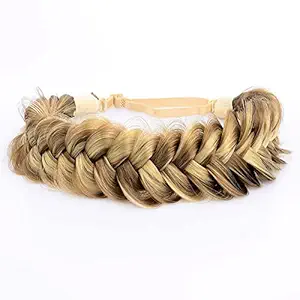BOBIYA Messy Wide 2 Strands Synthetic Hair Braided Headband Classic Chunky Plaited Braids Elastic Stretch Hairpiece Women Girl Beauty Boho accessory, 62g (Highlighted)