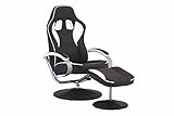 Der moderne Sessel mit Hocker in schwarz-weißem Racing-Design begeistert mit seinem Look und seinen zahlreichen Funktionen / Ein Hingucker in jedem Wohnzimmer & ideal als Gaming-Sessel!