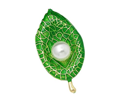 Crunchy FashionJewellery Paradiso Glitz Collection Pearl Studded Leaf Brooch for Men, Boy, Girls & Women