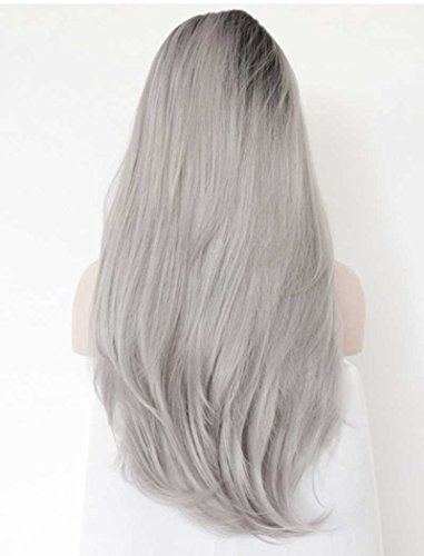 Tsnomore IB Grau Ombre Lange wellenförmige Spitze Front Frauen-Perücke - 3