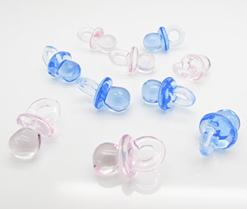 Baby Shower Confetti Pink, Blue & Pink & Blue Mix Baby Pacifiers Dummies Acrylic Smooth Crystal Effect Table Decorations x 20 (Pink)