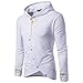 Produktbild OdeJoy Männer Langeärmel Schlank Kapuzenpullover Solide Farbe Mantel Irregulär Saum Jacke Persönlichkeit Langarmshirts Outwear Sport Oberteile Stickerei Einreihig Hemd (Weiß,M)