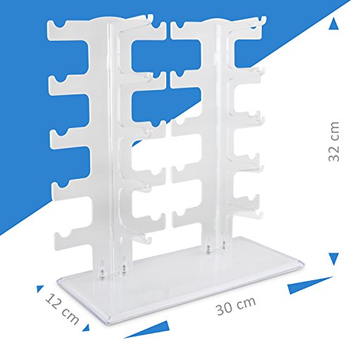 VENKON – Brillenhalter für 10 Paar Brillen Organizer für Aufbewahrung & Präsentation – Acryl Transparent – ca. 32 x 13 x 32 cm - 7