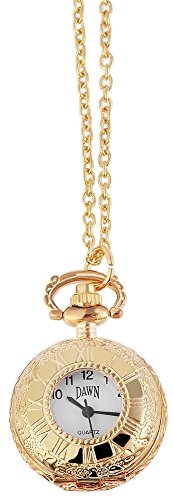 Modische Kettenuhr Wei Gold Muster Analog Quarz Umhngeuhr Damenuhr