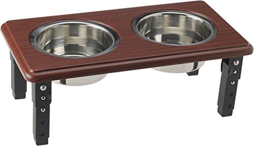 Ethical Pet Adjustable Double Feeding Station Diner - Premium Quality - Elevated, Non-Skid, Oak - Wood tone, 3-Quart - Steel Bowls - POSTURE-PRO Raised Dog Feader, Cherry (773644)