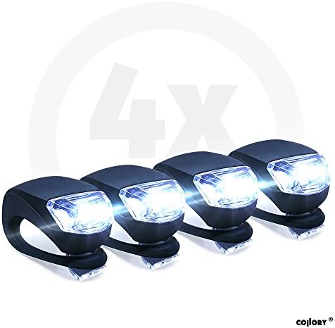 Collory mini LED Bike Light Set, Silicone Waterproof Housing, Cycle Front and Rear Lamp, Easy to Install (Clip-on), Flash Scooter Lights, Stroller Lighting