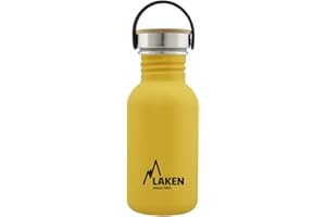 LAKEN Botella de Acero Inoxidable con Tapón de Rosca Acero y Bamboo y Boca Ancha 0,35-1L