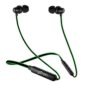 pTron Tangent Lite Bluetooth 5.0 Wireless Headphones with Hi-Fi Stereo Sound, 8Hrs Playtime, Lightweight Ergonomic Neckband, Sweat-Resistant Magnetic Earbuds, Voice Assistant & Mic - (Black & Green)