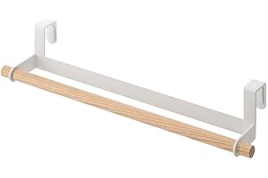 YAMAZAKI 3153 Tosca Colgador De Toallas De Cocina Ancho, Blanco, Acero/Madera, Minimalista, 33 x 7.5 x 6 cm