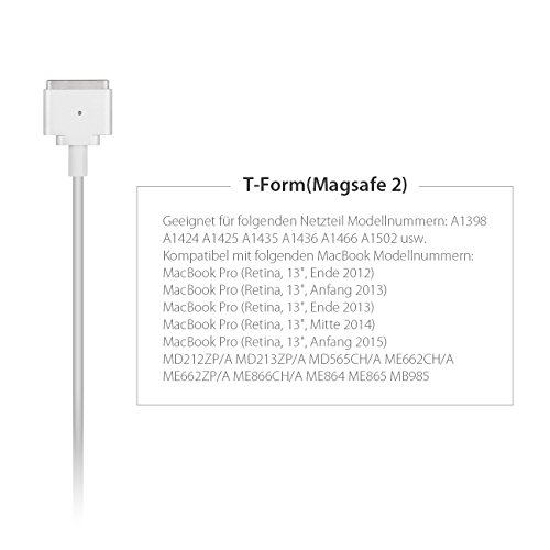 Salcar 60W Slim Ladegerät Netzteil f. Apple Mag Safe 2 mit T Form, Mac Book Pro Charger Magnetisch ersetzt A1398 A1425 A1435 A1466 A1502 passt Modelle z.B. MD212ZP/A MD213ZP/A MD565CH/A ME662CH/A ME662ZP/A ME866CH/A ME864 ME865 MB985 Plus Extra 2 X USB 5V 1A 2A f. Smart Handys, IPAD, Iphone (Weiß) - 5