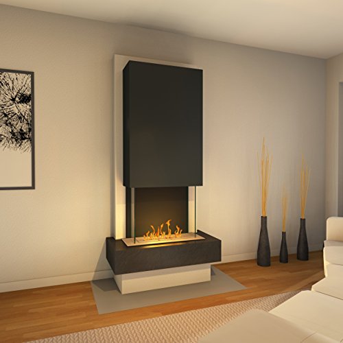 muenkel design Milano Ethanolkamin: Verde Gris (Schiefer grün-grau) - line burner 500 - Haube Schwarzgrau