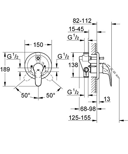 GROHE Eurosmart Wannenarmatur Fertigmontageset ohne Unterputz-Einbaukörper mit automatischer Umstellung Wanne/Brause 19450002 - 2