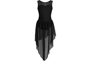 ranrann Enfant Fille Asymétrique Robe Danse Classique Justaucorps sans Manche Robe Danse Latine Ballet Costume Spectacle Dancewear