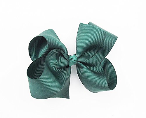 PrettyBoutique 5 Inches Girls Large Grosgrain Hair Bow Alligator Clip (Dark Green)