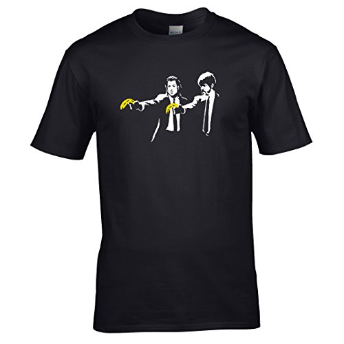 Naughtees - Banksy pulp fiction camiseta negra de tamaño medio