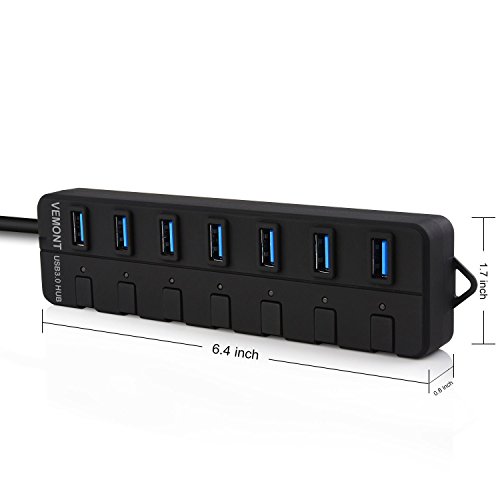 Vemont Super Speed 7-Port USB 3.0 Hub gute Qualität mit einzelnen Power Schalter und LED für Apple MacBook/ MacBook Air/ MacBook Pro/ Mac Mini/ iMac/ MacPro/ Windows Laptops und Ultrabooks - 2