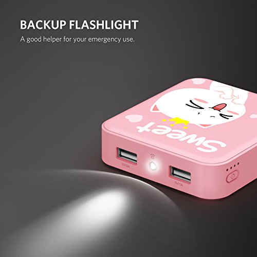 Batterie Externe Yoobao 10400mAh Chargeur Portable Power Bank Compact Mini Lampe de Poche LED Piles Externes 2 Ports USB pour iPhone 8 8 Plus   7  iPad  Samsung Galaxy  etc  - Rose