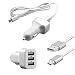 Produktbild Micro USB Kfz Ladekabel - 2.1A + 2.0A + 1.0A 3 Port Anschluss USB Ladeadapter 12 V Auto Ladegerät mit Nylonummantelung für Handys Smartphones,Tablets, bspw. für Samsung Galaxy, Oneplus, Sony Xperia, LG, Nexus, HTC in Silber