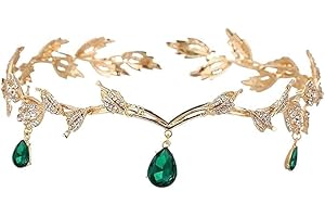 ZYEKIU Corona, Tiara Pedrería, Tiaras Novia con Corona de Hojas, Tiara de Cristal de Boda, Diadema Elfo Retro, para Cosplay, Boda, Fiesta, Festival Renacentista, Navidad, Cumpleaños