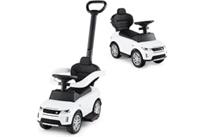 COSTWAY 3 en 1 Porteur Enfant avec Volant & Klaxon & Son de Démarrage, Voiture à Pousser Enfant avec Coffre sous Siège, Poignée & Barrière de Sécurité Amovible, Charge 25kg pour 18-36 Mois (Blanc)