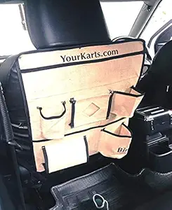 YOURKARTS.COM Leather Car Backseat Organizer, Multifunctional Car Back Seat Storage with Tissue Box, Tablet, Bottle,Childrens Travel Storage Pockets Kids Multi-Pocket Hot and Cool Bag (Coffee)