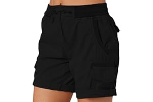 ORANDESIGNE Shorts Cargo Femme Été Léger Taille Elastique Pantalons Court Taille Haute Fermeture éclair pour Randonnée Golf Loisir Safari avec Multi-Poches