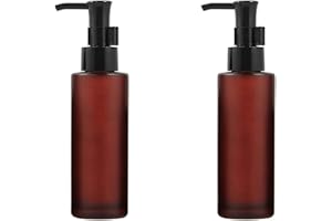 BAMBOOPACK Lot de 2 flacons à pompe en verre dépoli ambré de 100 ml avec pompe noire pour cosmétiques, crème, lotion, conteneur de stockage pour voyage, affaires, voyage, camping