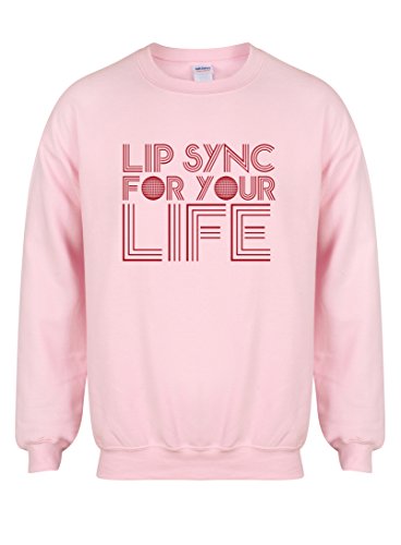 Kelham Print Lip Sync For Your Life - Unisex Fit Sweater - Fun Slogan Jumper (X Large - Chest 46-48 Inches, Pink/Red)