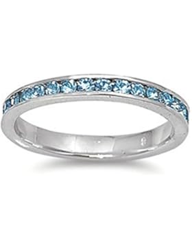Sterlingsilber Ewigkeitsring 3 mm - Aquamarin Zirkonia
