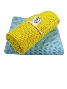 SOFTSPUN Microfiber Drying Cloth, 60x80 Cms, 2 Piece Waffle Weave Towel Set, 400 GSM, (Multicolour) Super Absorbent Lint & Streak-Free Cloth Cleans and Polishes for Car Window/Glass Office & Home.