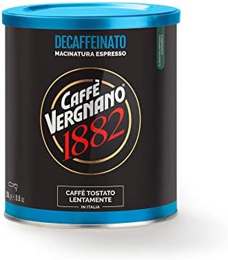 Caffè Vergnano 1882 Lattina - Caffè Macinato Decaffeinato, Per macchina - Caffè espresso, Confezione da 250g, 1 pezzo