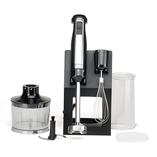 KeMar KSM-800 Basis Stabmixer mit Aufbewahrungsständer, Mixer, Handstabmixer, Food Processor, Küchenmaschine,Titan Klinge, 800 Watt, Schwarz und Edelstahl, Zubehör Set - 4