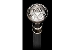 FIGUREN SHOP GMBH Spazierstock mit Freimaurer Symbolen aus Metall | silberfarben 92 cm Accessoire Festival