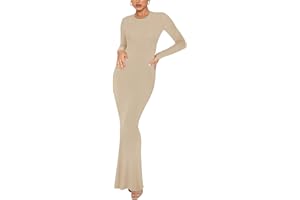 REORIA Women's Sexy Crew Neck Lounge Long Dress Elegant Long Sleeve Ribbed Bodycon Maxi Dresses