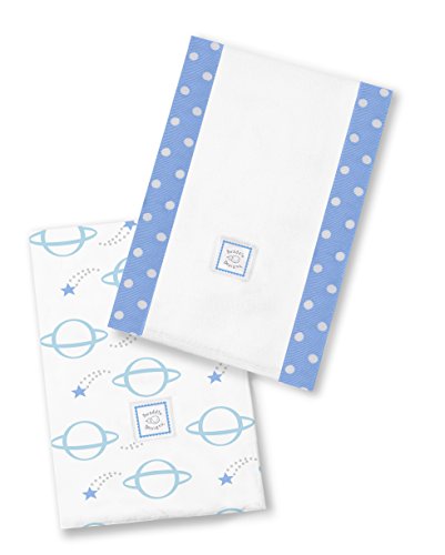 SwaddleDesigns Baby Burpies, Set of 2 Cotton Burp Cloths, Blue Planets