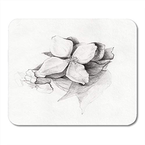 Preisvergleich Produktbild Mauspads Schlag-schwarze Blüten-Skizze der Jasmin-Blumen-weißen Blüten-Knospen-Mausunterlage für Notizbücher, Tischrechner Mauspads