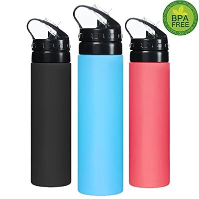 SOFIT Sport Bouteille D'eau Gourde Pliable en Silicone sans BPA, Portable avec Soupape Anti Fuite, Facile à Nettoyer et Ultra Légers(168g)Appliquer Voyage, Gym, Running, Randonnée- 600ml(Noir)