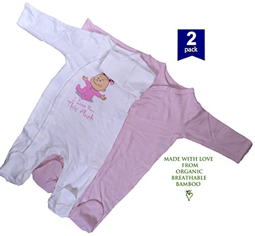 Cute Print Bodysuit Luxury Breathable Bamboo & Organic Cotton Sleepsuit - Soft 'n' Snuggly Range for Boys and Girls - Perfect Onesies For Newborns & Babies With Eczema -Great Baby Shower Gift (3-6 mnths, Girl 2 pack)