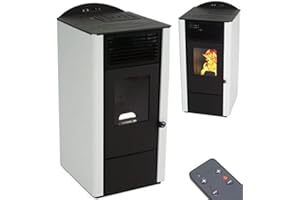 APEX Pelletofen 9,5kW Pelletkamin Pelletheizung Kaminofen 56302 A+ Holzofen Glastür AWZ (schwarz/weiß)