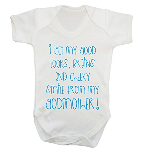 I get my good looks, brains and cheeky smile from my godmother! baby vest bodysuit babygrow boys girls unisex